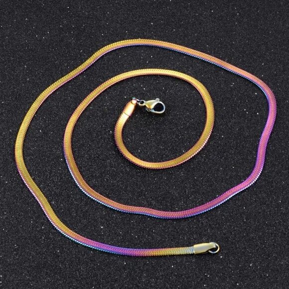 NWT Titanium Rainbow Stainless Steel 2mm Herringbone Snake Chain 16” - Picture 5 of 10
